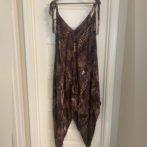 Free People El Porto Printed Harem Boho Romper Jumpsuit Large Brown